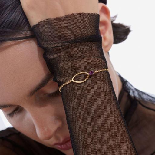 PULSERA PRISME DE PLATA DE LEY BAÑADA EN ORO 18K CON CRISTAL ROSA · VICTORIA CRUZ [1]