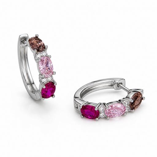Pendientes Aro Elegantes Plata de Ley con Piedras Rosas