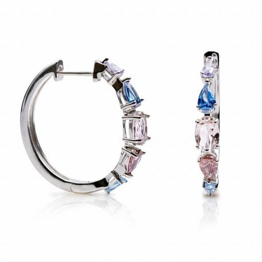 Pendientes Aro Brillo Pastel en Plata Rodiada con Piedras Rosa y Azul [0]