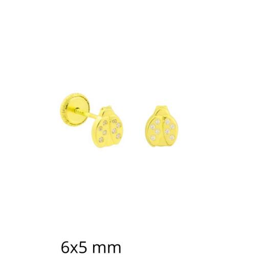 Pendientes Bebé Oro 18K Mariquita con Circonitas y Rosca