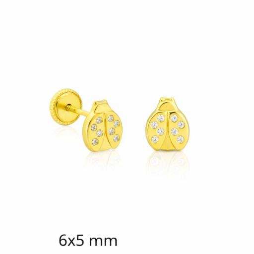 Pendientes Bebé Oro 18K Mariquita con Circonitas y Rosca