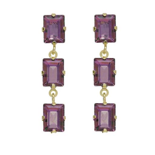 Pendientes Chiara Rectángulo Light Amethyst en Plata bañada en Oro 18K- Victoria Cruz [0]