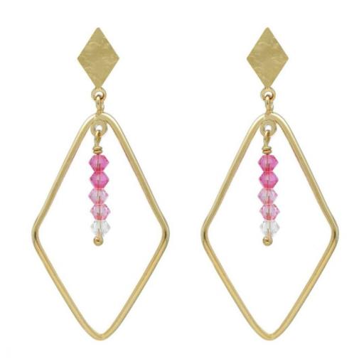 Pendientes Colgantes Anya Rombo con Cristales Fucsia en Plata de Ley bañada en Oro 18kt – V Cruz