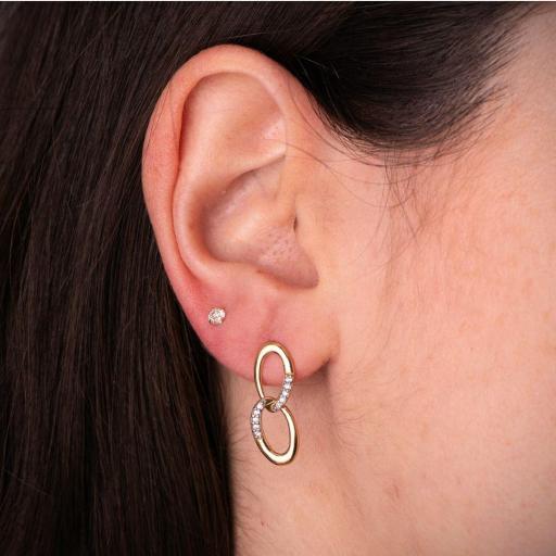 Pendientes Colgantes en Oro Bicolor 18K – Dos Eslabones con Circonitas [1]