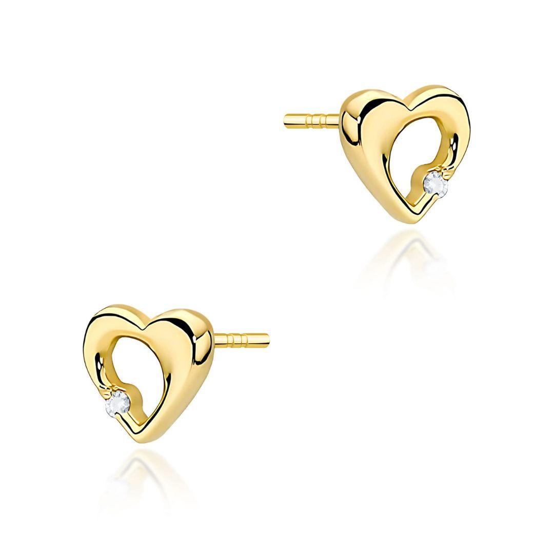 Pendientes Corazón Oro Amarillo 14K con Diamantes