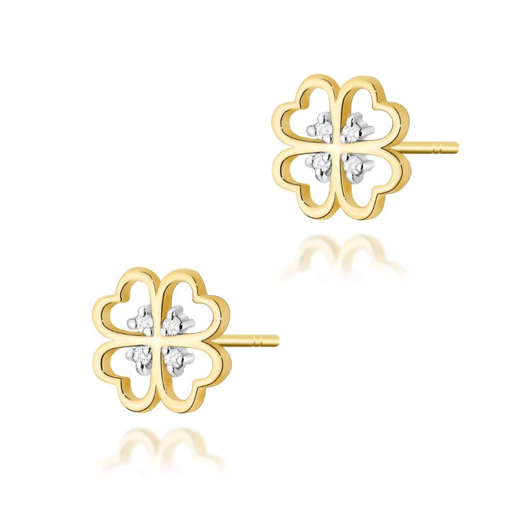 Pendientes Dione Oro 14K Trébol con Diamantes