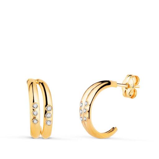 Pendientes Doble Aro Oro 18K con Circonitas