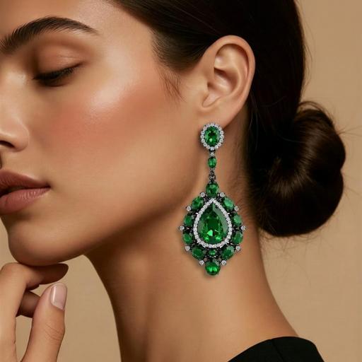 Pendientes Esmeralda Elegance en Plata 925 con Baño de Rutenio [2]