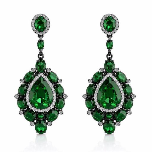 Pendientes Esmeralda Elegance en Plata 925 con Baño de Rutenio [0]