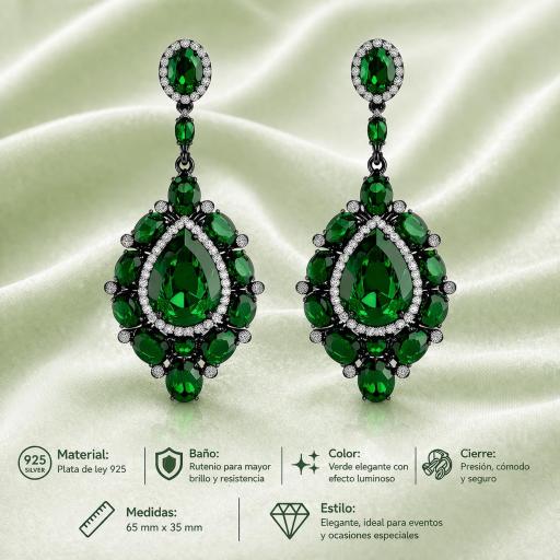 Pendientes Esmeralda Elegance en Plata 925 con Baño de Rutenio [1]