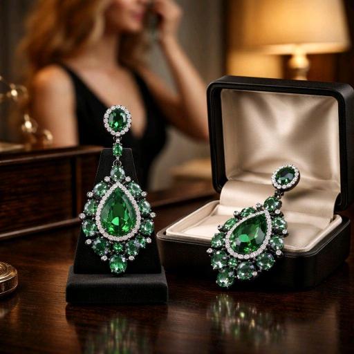 Pendientes Esmeralda Elegance en Plata 925 con Baño de Rutenio [3]