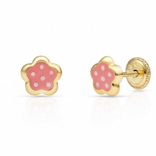 Pendientes Estrella/Flor Esmaltada Oro 18K con Rosca - Su primer brillo lleno de ternura [1]