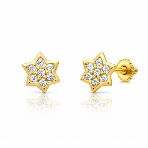 Pendientes Estrella Oro 18K con Circonitas y Rosca - Un regalo lleno de amor y luz