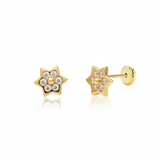 Pendientes Estrella Oro 18K con Circonitas y Rosca - Un regalo lleno de amor y luz [1]
