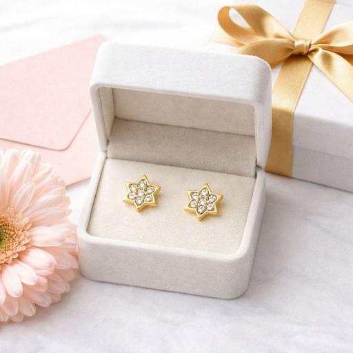 Pendientes Estrella Oro 18K con Circonitas y Rosca - Un regalo lleno de amor y luz [2]