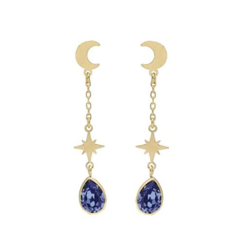 Pendientes Firmamento Luna & Star en Plata bañada en Oro 18K con Cristal Azul [0]