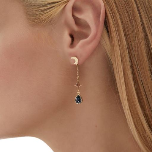Pendientes Firmamento Luna & Star en Plata bañada en Oro 18K con Cristal Azul [1]