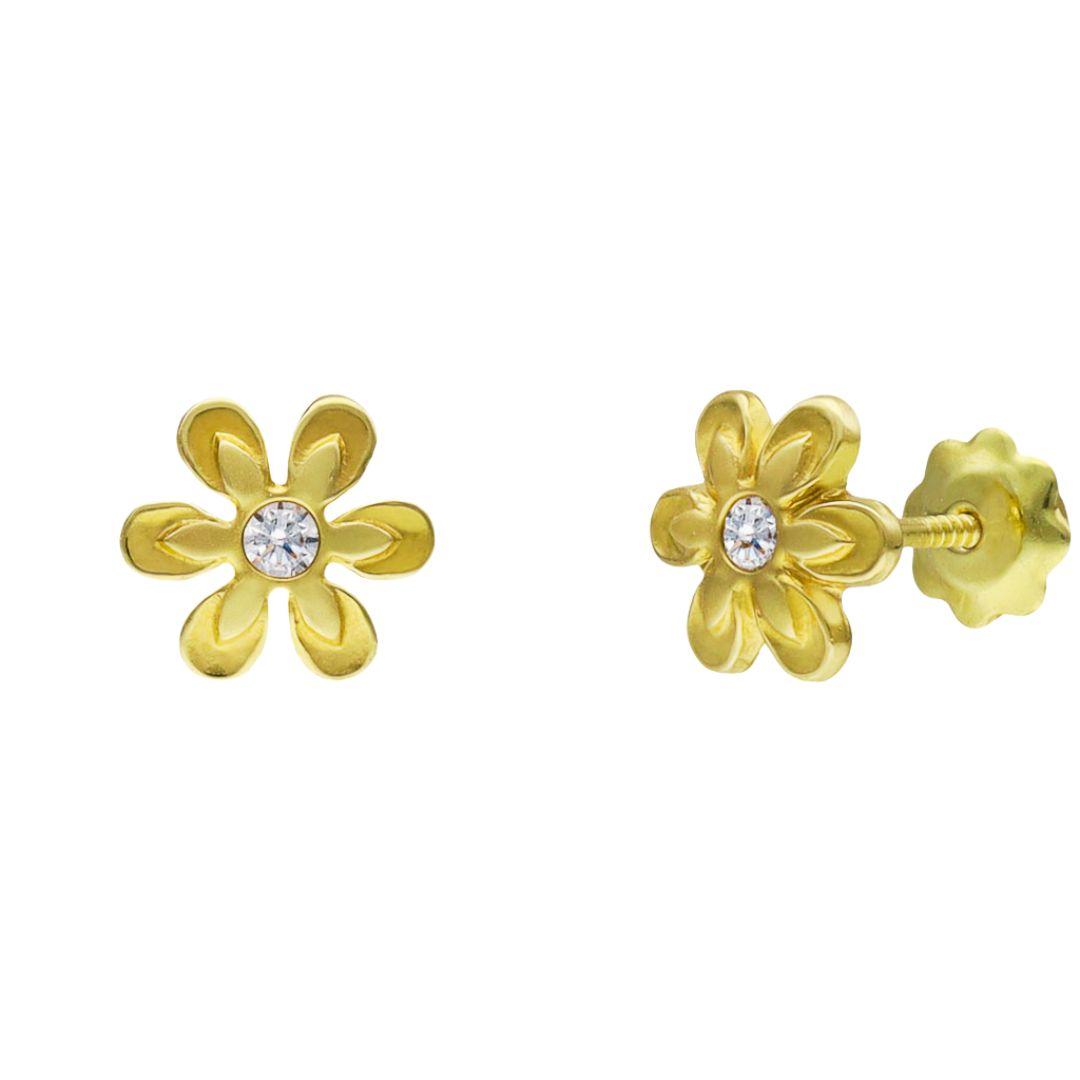 Pendientes Flor Oro 18K con Circonita Cierre Rosca