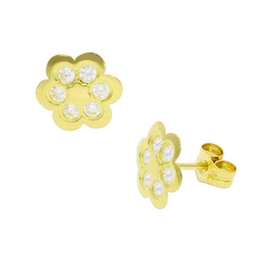Pendientes Flor Oro 18K con Circonitas 9 mm [0]