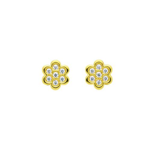 Pendientes Flor Oro 18K con Circonitas Cierre Rosca [3]