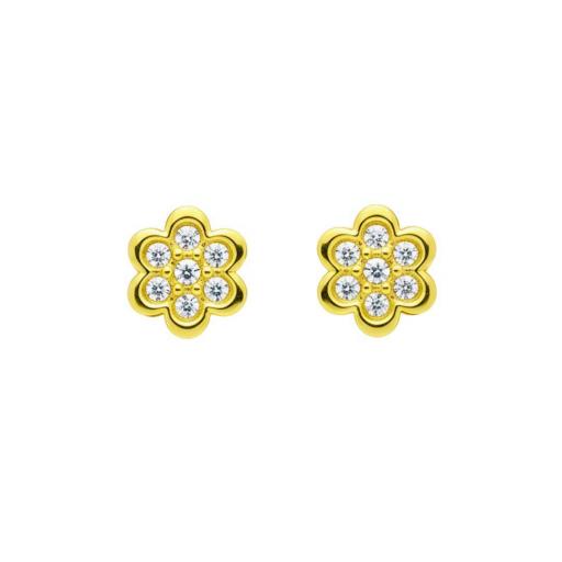 Pendientes Flor Oro 18K con Circonitas Cierre Rosca [2]