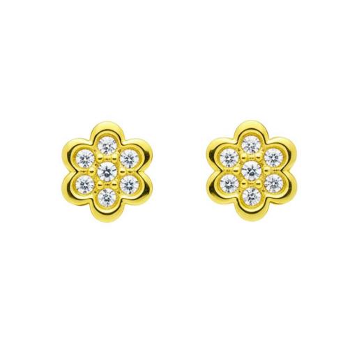 Pendientes Flor Oro 18K con Circonitas Cierre Rosca [1]