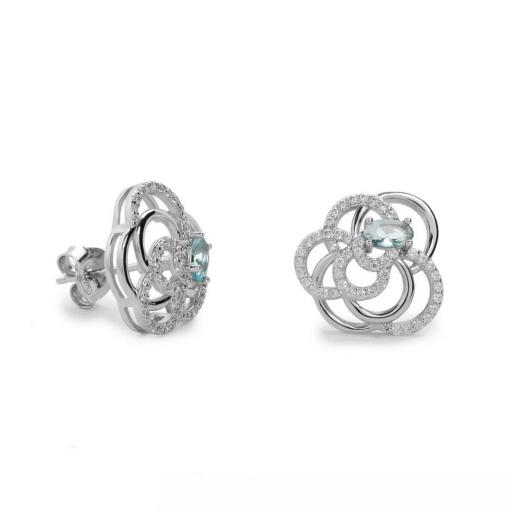 Pendientes Flor de Plata con Piedra Azul y Circonitas – Delicadeza Femenina para Cada Día y Eventos Especiales [0]