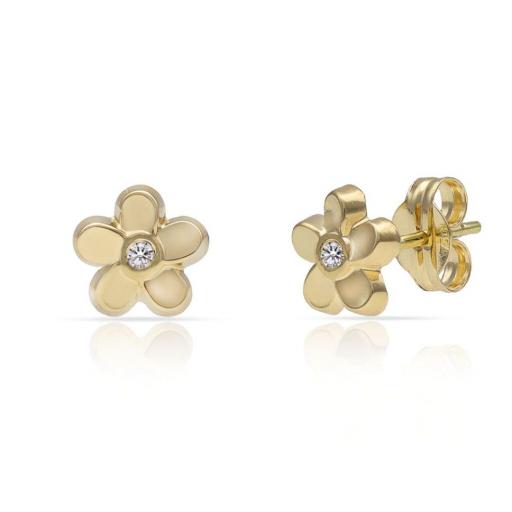 Pendientes Flor en Oro 18K con Circonitas – Delicadeza que Brilla