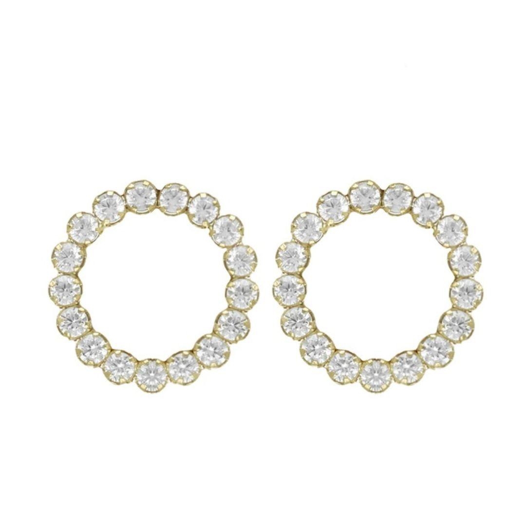 Pendientes Halo Círculo en Plata bañada en Oro – Cristales Riviere - V Cruz