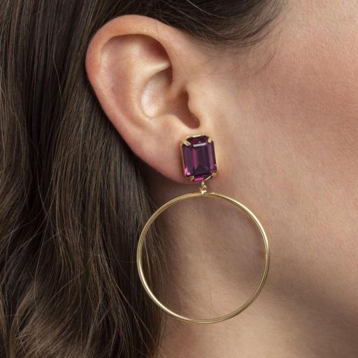 Pendientes Helena Rectángulo Amethyst & Aro Texturizado en Plata bañada en Oro 18K - V Cruz [1]