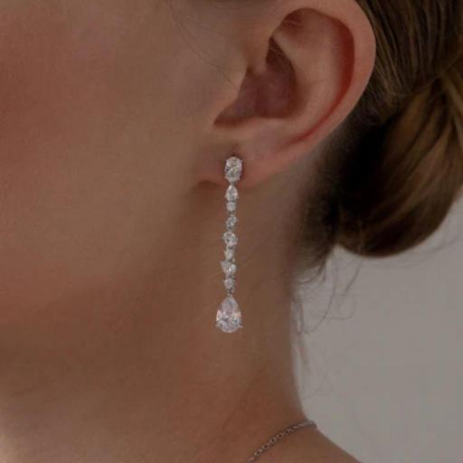 Pendientes Largos Lágrima de Plata – Elegancia Radiante para Novia, Invitada y Eventos Especiales [2]