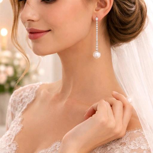 Pendientes Largos con Perla y Circonitas 4.5cm – Elegancia Atemporal [1]