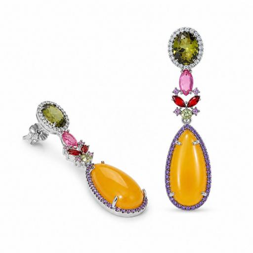 Pendientes Largos de Plata con Piedras de Color – Elegancia Vibrante [0]