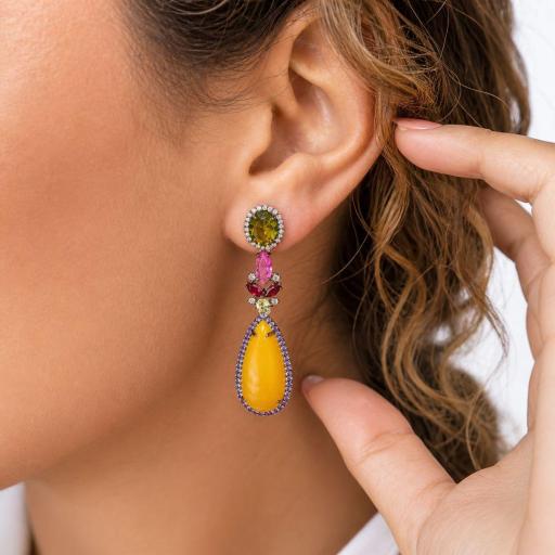 Pendientes Largos de Plata con Piedras de Color – Elegancia Vibrante [1]