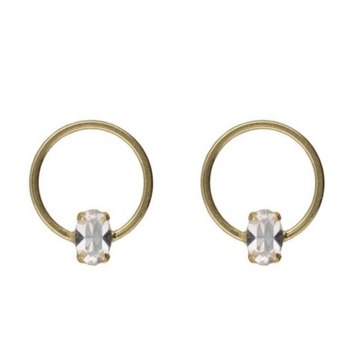 Pendientes Lieve oval & círculo con cristal blanco en Plata 925 baño Oro 18kt – Victoria Cruz [0]
