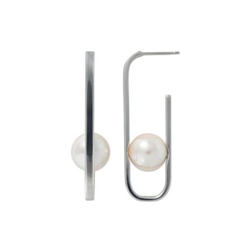 Pendientes Majorica de Plata Ovalados con Perla de 10 mm – Diseño Moderno y Cierre a Presión [0]