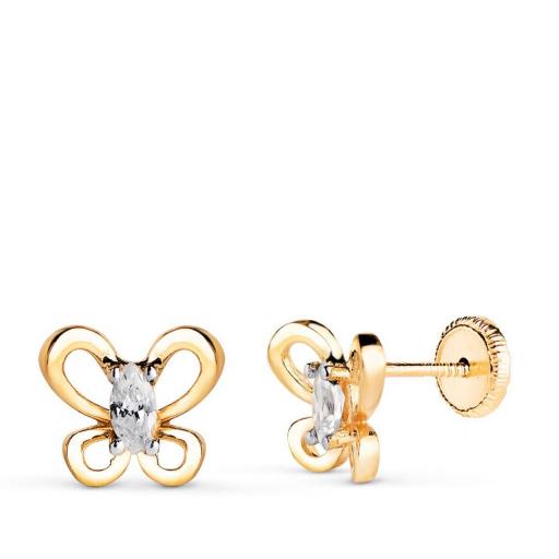 Pendientes Mariposa Oro Amarillo 18K con Circonitas [0]