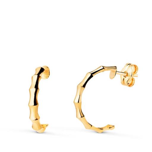 Pendientes Medio Aro Bambú – Oro 18K