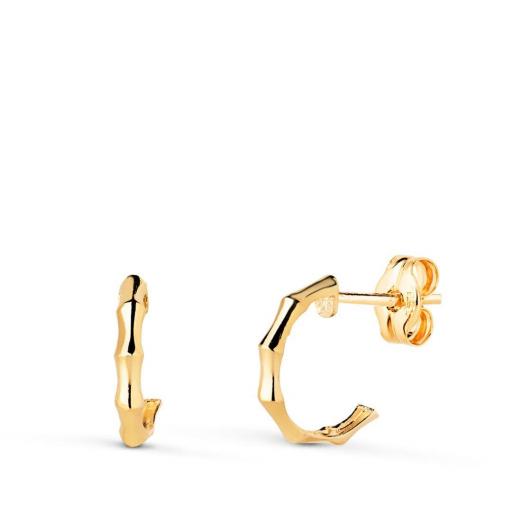  Pendientes Medio Aro Textura Bambú – Oro 18K 11x 2 mm [0]
