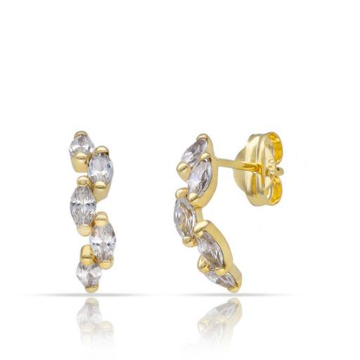 Pendientes Medio Aro en Oro 18K con Circonitas – Cierre Presión