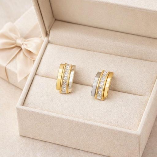 Pendientes Oro 18K Bicolor con Circonitas Elegantes [1]