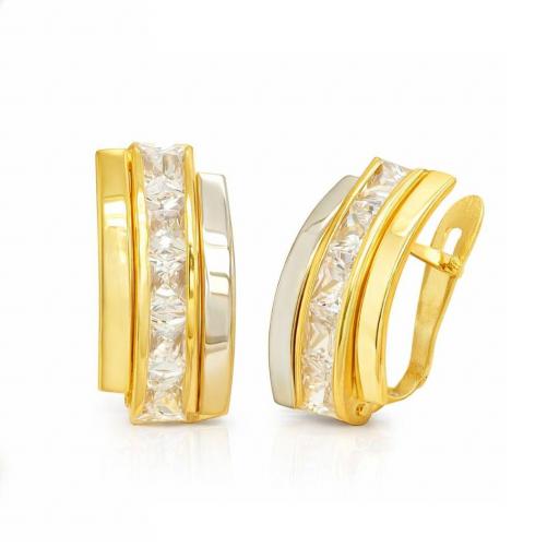 Pendientes Oro 18K Bicolor con Circonitas Elegantes [0]