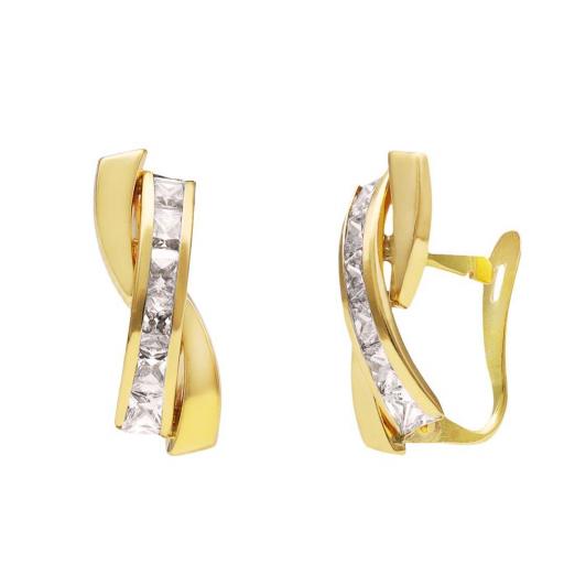 Pendientes Oro 18K Lucarelli – Barra de Circonitas y Onda Elegante