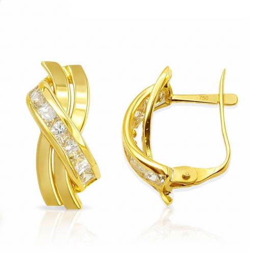 Pendientes Oro 18K con Circonitas Carré y Diseño Cruzado Elegante