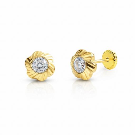 Pendientes Oro 18K con Circonitas Diseño Flor Elegante [1]