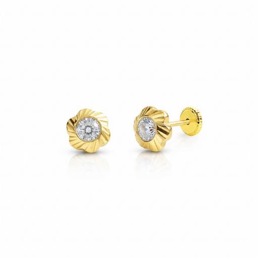 Pendientes Oro 18K con Circonitas Diseño Flor Elegante [0]