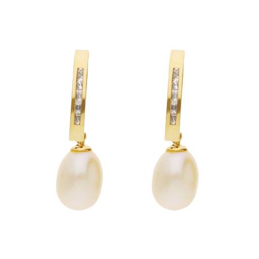 Pendientes Oro 18K con Perlas Cultivadas y Circonitas – Elegancia Clásica con Brillo Actual