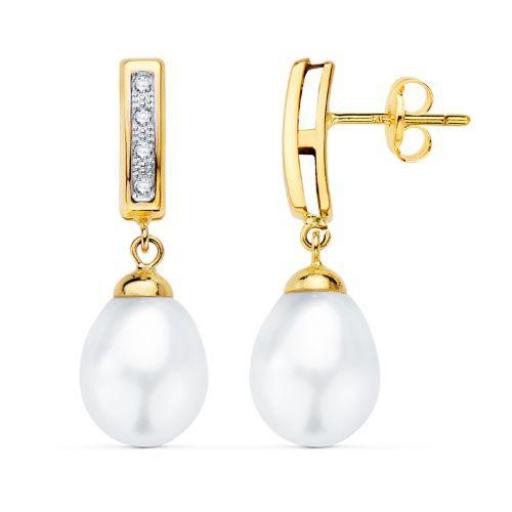 Pendientes Oro 18K con Perlas y Circonitas – Diseño Clásico Elegante [0]