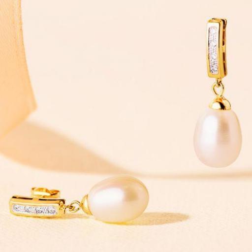 Pendientes Oro 18K con Perlas y Circonitas – Diseño Clásico Elegante [1]
