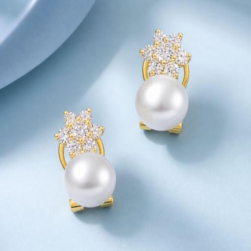Pendientes Oro 18K con Perlas y Circonitas – Elegancia Clásica y Distinción [1]